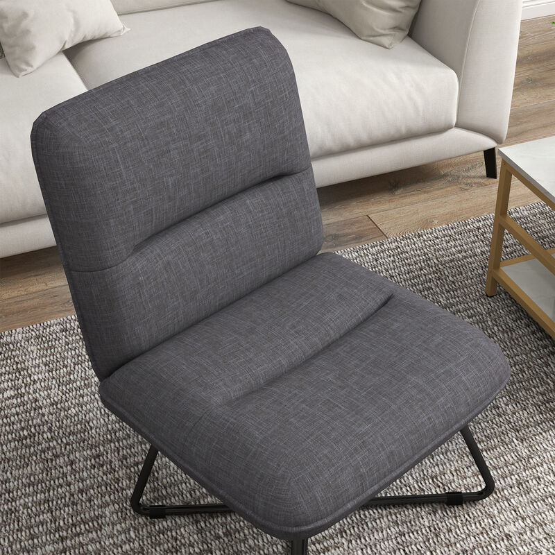 HOMCOM Armless Accent Chair, Upholstered Slipper Chair for Living Room with Crossed Steel Legs, Dark Gray