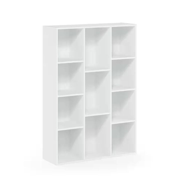Hivvago Modern 42-inch High Bookcase with 11-Cube Open Shelves in White Wood Finish