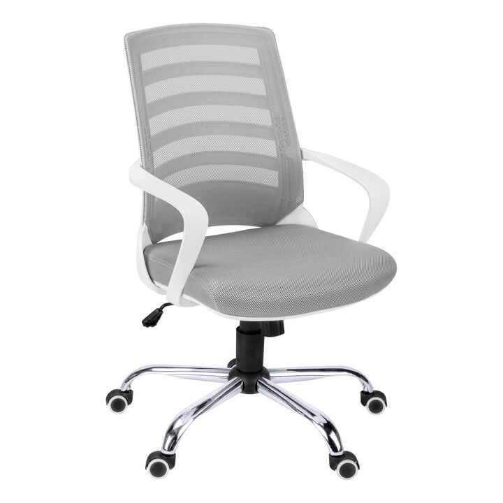 Monarch Specialties I 7225 Office Chair, Adjustable Height, Swivel, Ergonomic, Armrests, Computer Desk, Work, Metal, Mesh, White, Chrome, Contemporary, Modern
