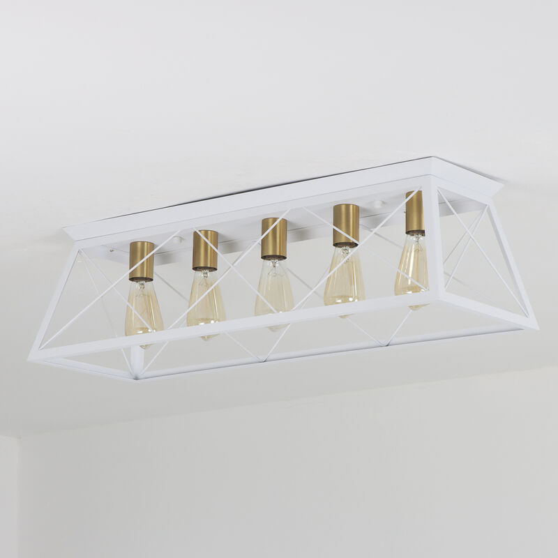 5-Light Flush Mount Lighting Rectangular Farmhouse Caged Low Ceiling Light image number 7