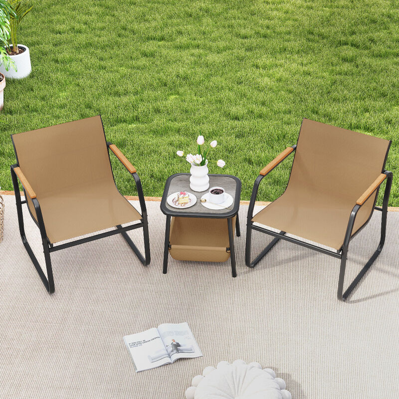 3-Piece Patio Bistro Set Outdoor Conversation Furniture &ndash; Brown image number 7
