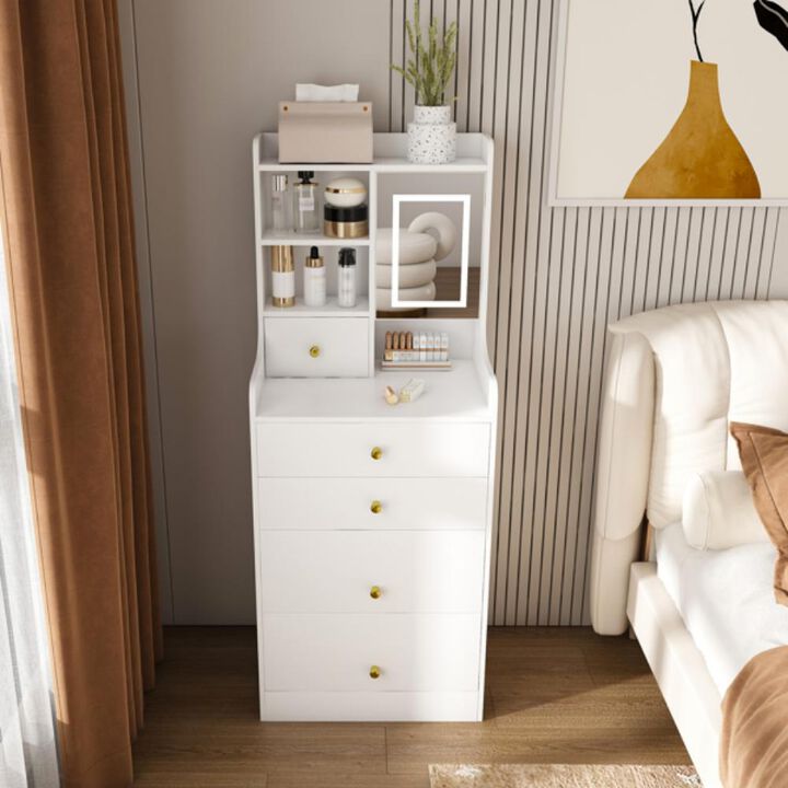 3-in-1 Dressing Table with LED Mirror and Storage Stool for Makeup and Organization