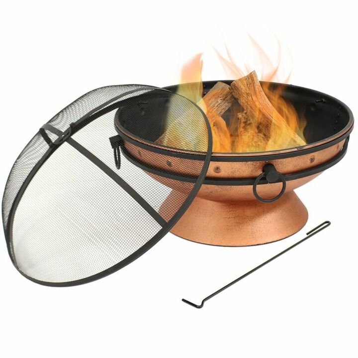 QuikFurn Cauldron Steel Wood Burning Fire Pit with Spark Screen