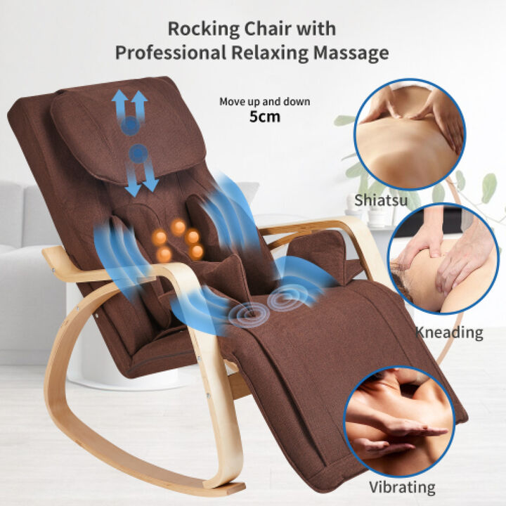 Full massage function-Air pressure-Comfortable Relax Rocking Chair, Lounge Chair Relax Chair with Cotton Fabric Cushion Brown