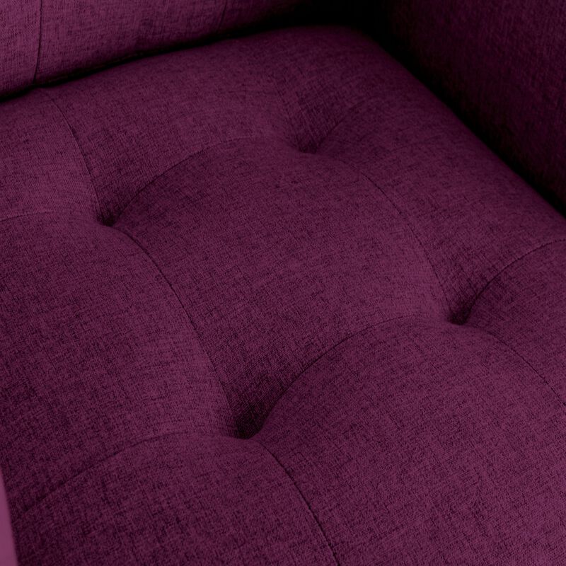 Lewa 34 inch Modern Accent Armchair, Silver Metal Legs, Tufted Seat, Purple-Benzara