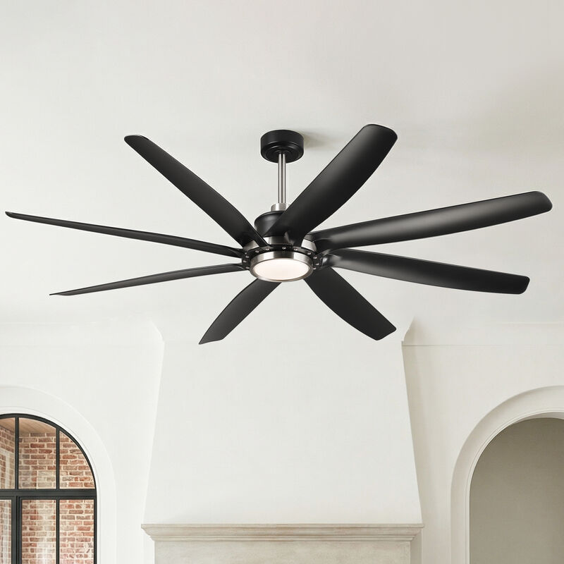72" Modern Farmhouse Black Reversible Dimmable 8 Blades Ceiling Fan with Light and Remote image number 1