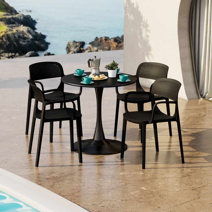 WestinTrends 5-Piece Round Metal Bistro Dining Table Set And Stackable Resin Patio Dining Side Chairs