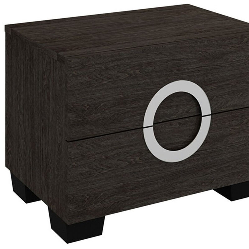 Bedroom Nightstand with Two Drawers – Mirrored Front Manufactured Wood Table