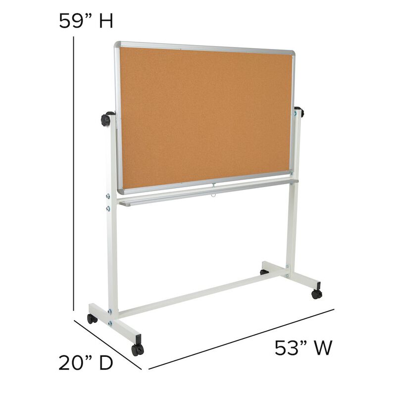 Flash Furniture 53"W x 59"H Reversible Mobile Cork Bulletin Board and White Board with Pen Tray image number 2