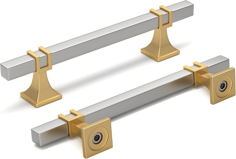 Lepatape 10 Pack 5 Inch Cabinet Pulls Brushed Nickel and Gold Cabinet Handles, Silver and Gold Dresser Drawer Pulls Brushed Nick