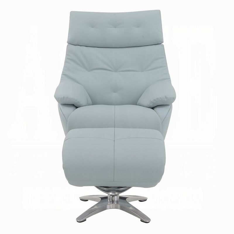 Fema Swivel Accent Chair w Ottoman, Light Blue Top Grain Leather