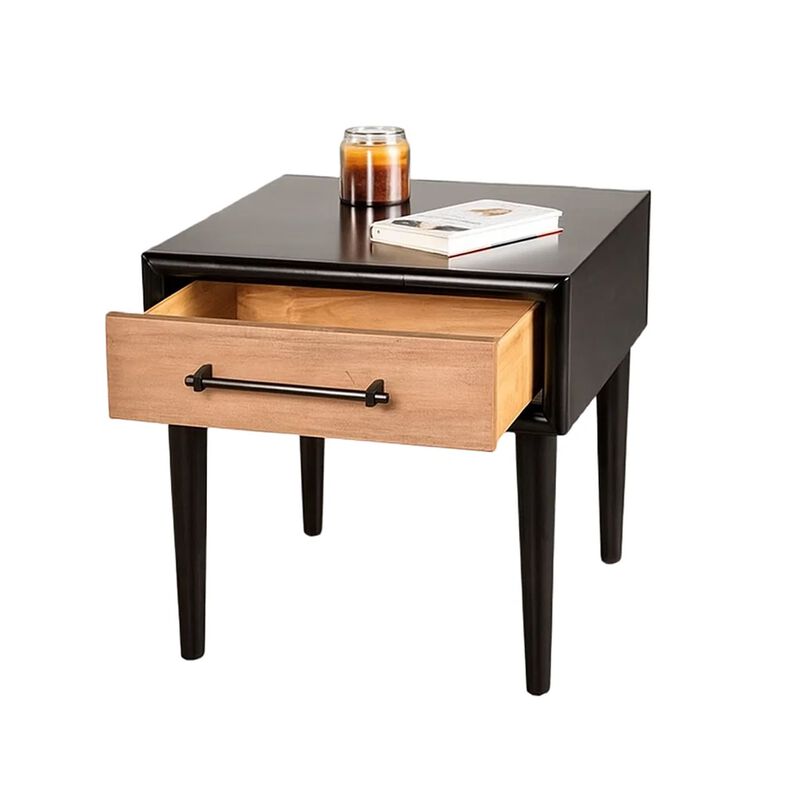 Lucas Side End Table, 1 Drawer, Brown, Black Solid Rubberwood, 24 Inch image number 3