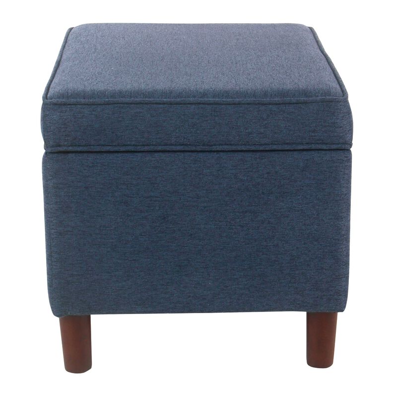 Fero Storage Ottoman, 24 Inch Rectangular Hinged Lid, Blue Upholstery