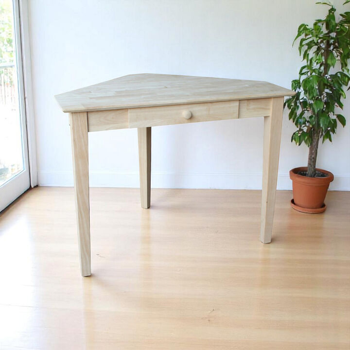 Wooden Corner Desk with Drawer for Laptop & Writing &ndash; Unfinished