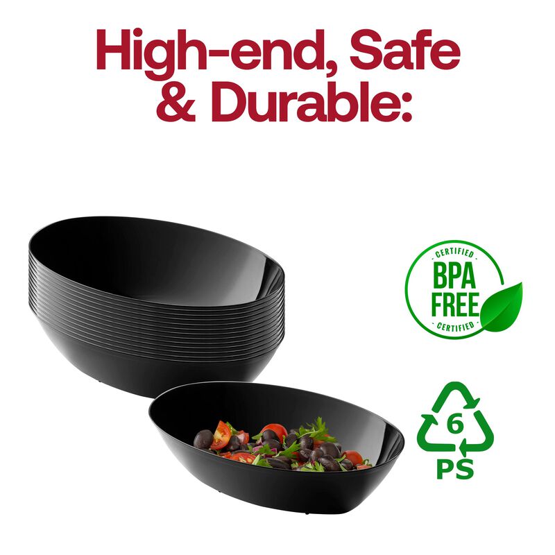 2 qt. Black Oval Plastic Serving Bowls (24 Bowls) image number 5