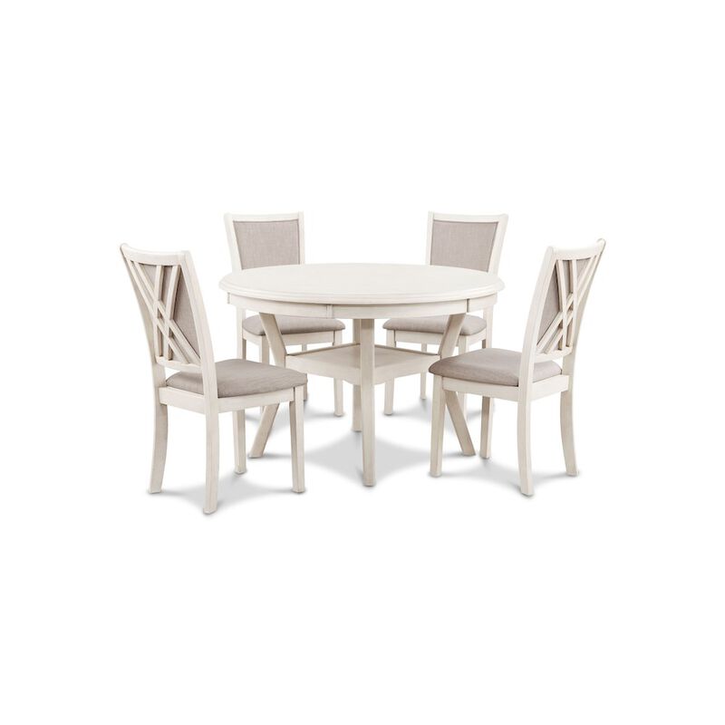 New Classic Furniture Amy 5-Piece Wood Round Dining Set, Bisque