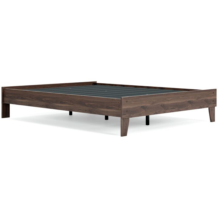Sof Queen Size Platform Bed, Low Profile, Footboard, Dark Brown Finish - Benzara