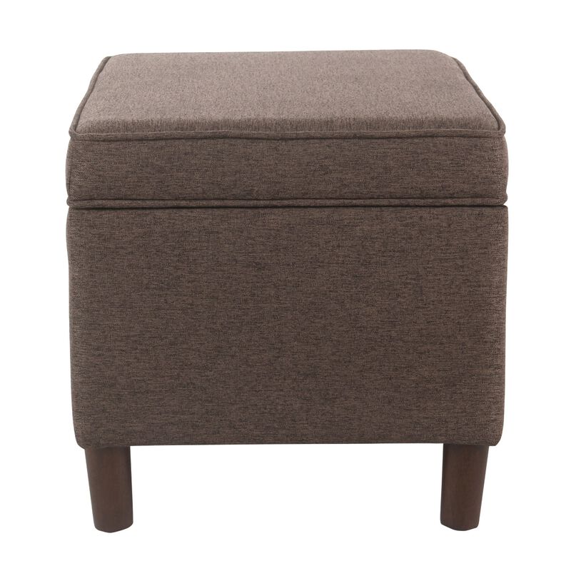 Fero Storage Ottoman, 24 Inch Rectangular Hinged Lid, Brown Fabric