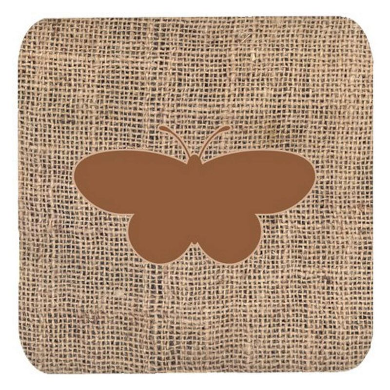 Caroline's Treasures BB1051-BL-BN-FC Butterfly Burlap and Brown Foam Coasters (Set of 4), 3.5 H x 3.5 W, Multicolor