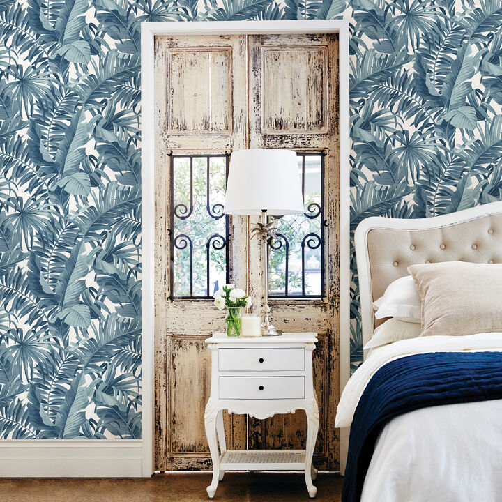 Alfresco Blue Tropical Palm Wallpaper (Set of 2)