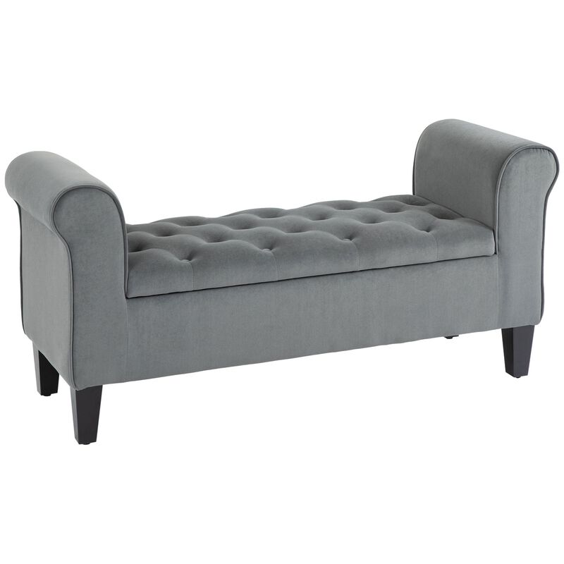 Gray Entryway Storage: Tufted Ottoman Bench with Folding Arms
