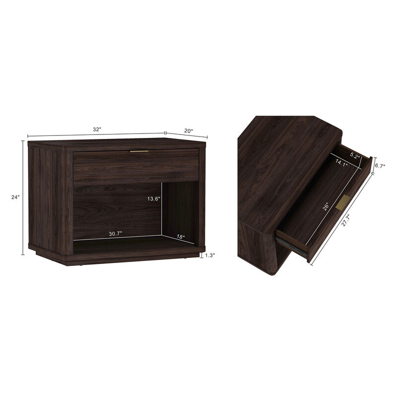 Evelyn Wide 1-Drawer Nightstands in Brown (Set of 2)