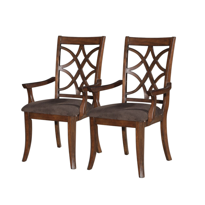 HomeRoots Set of Two Brown Upholstered Microfiber And Solid Wood Open Back Dining Arm Chairs image number 2