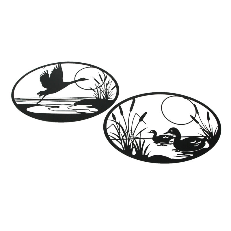 Set of 2 Black Metal Goose And Ducks Wall Art Decorative Sculpture Home Decor image number 0