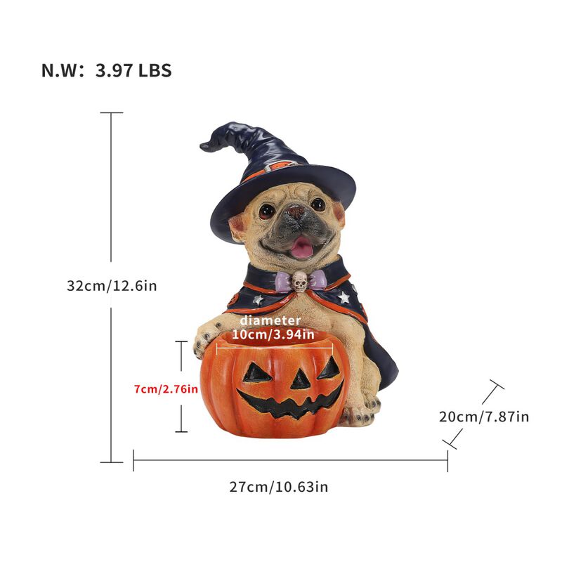 Worip Halloween Resin Dog Witch Figurine with Pumpkin Candy Bowl image number 9