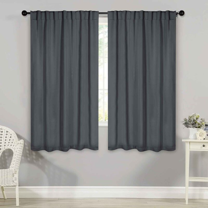 Blackout Window Curtains Set of 2 Solid Room Darkening Back Tab Panels image number 1