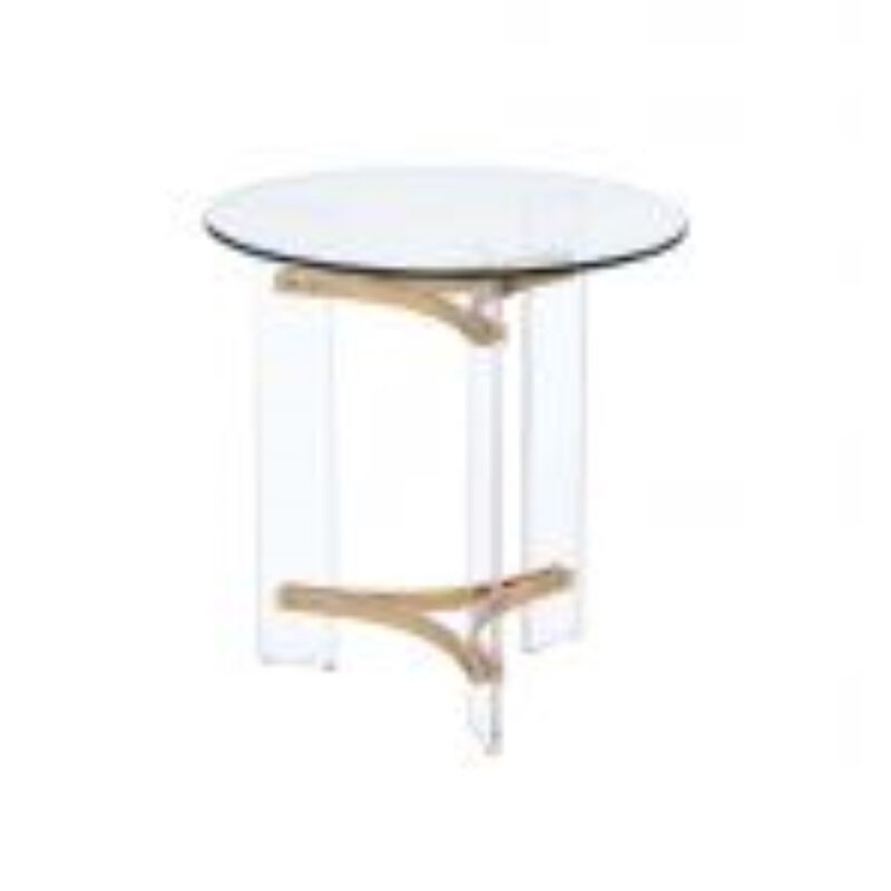 Acme Sosi Round Tempered Glass Top End Table in Clear and Gold