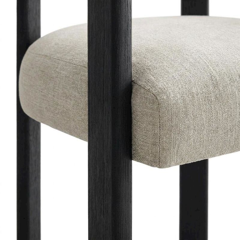 Fabric Upholstered Barrel Dining Chairs, Heathered Weave Ivory Black, Set of 2 image number 3