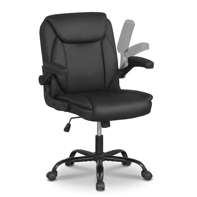 Leather Office Desk Chair with Flip-Up Armrests and Adjustable Rocking Back image number 0