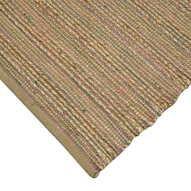 HomeRoots 3' X 5' Pink And Brown Jute Striped Flatweave Handmade Area Rug image number 4
