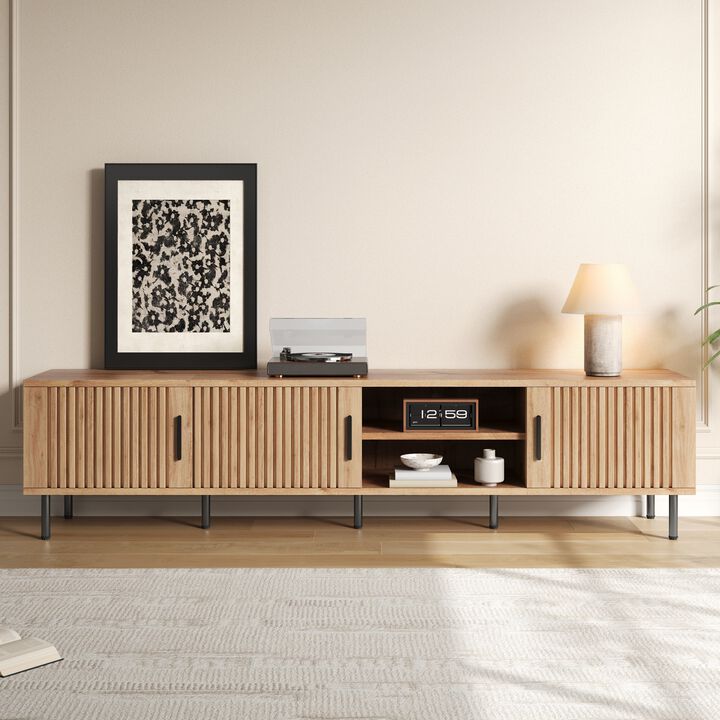 Merax Entertainment Console with Open Shelf & Hidden Storage, Cable Management