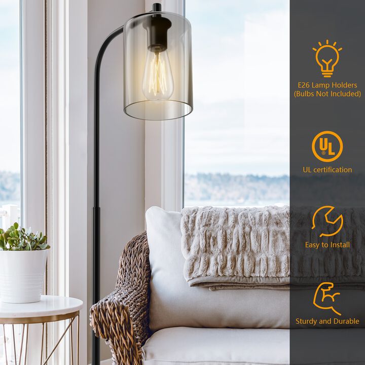 Industrial Floor Lamp with Glass Shade