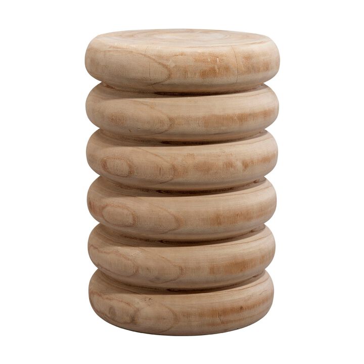 Jevy Outdoor Accent Table, 12 Inch Spiral Natural Brown Paulownia Wood