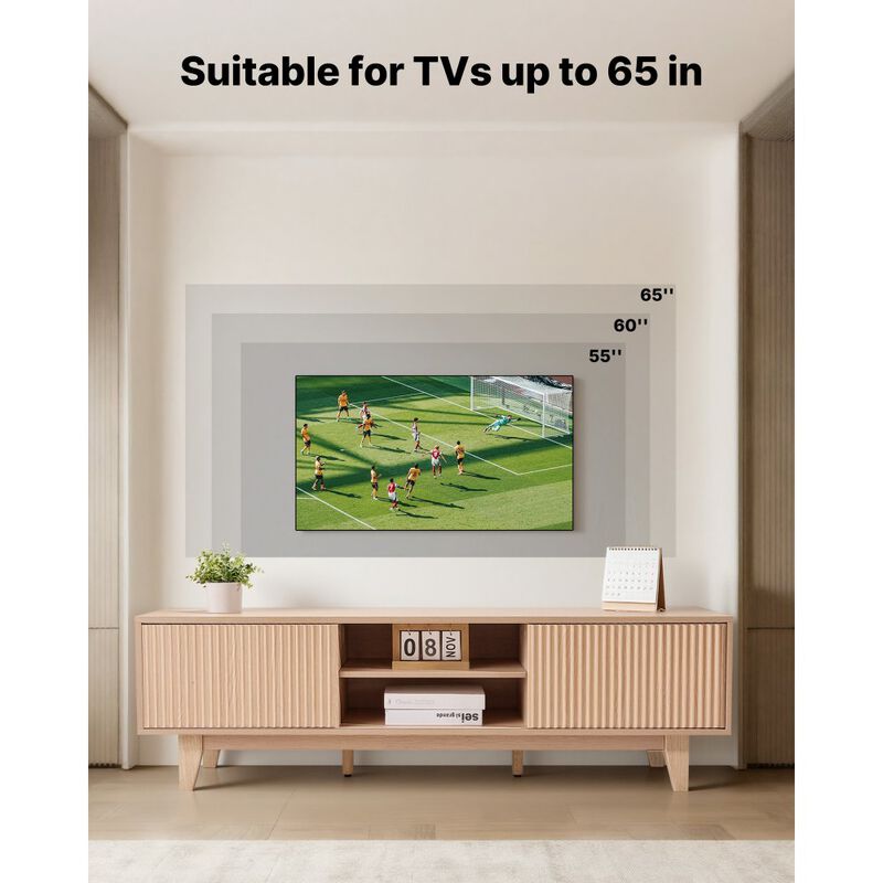 TV Stand for TVs up to 59 Inch with Sliding Door and Adjustable Shelves-Natural Wood Color image number 2