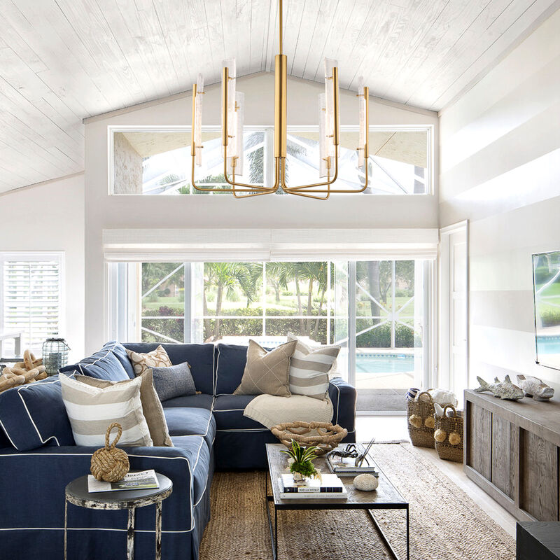 33.7 in. 6-Light Gold Ceiling Light with Glass Shade