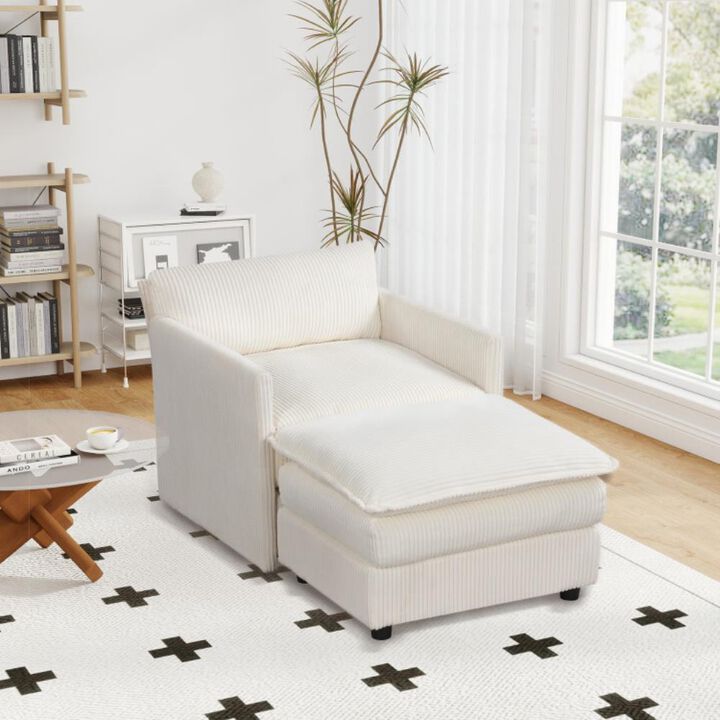 Oversized Accent Chair with Ottoman with Soft Corduroy Cushions