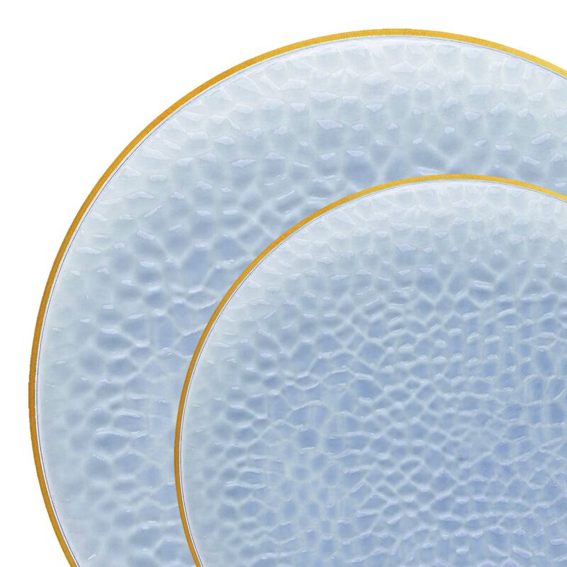 Clear Blue with Gold Rim Hammered Glass Plastic Dinnerware Value Set (60 Sets) image number 9