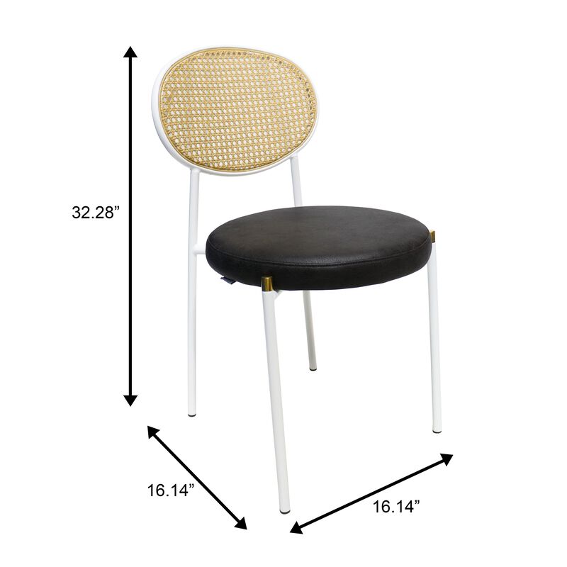 LeisureMod Velvet/Leather Dining Chair Rattan Back Side Chair Comfortable Kitchen Chair with Stainless Steel Base Euston Collection, Set of 2