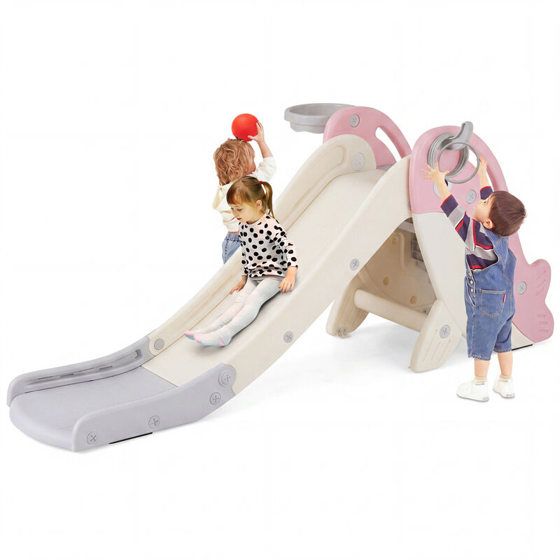 Indoor Outdoor Baby Slide Playset with Climber and Basketball Hoop image number 2