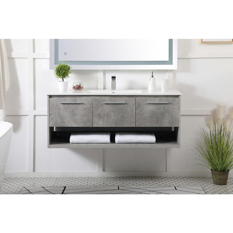 Elegant Kitchen and Bath 48 inch  Single Bathroom Floating Vanity in Concrete Grey