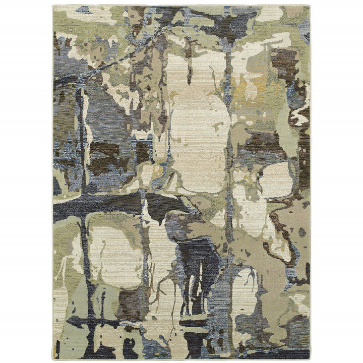 3 X 5 Blue And grey Abstract Power Loom Stain Resistant Area Rug