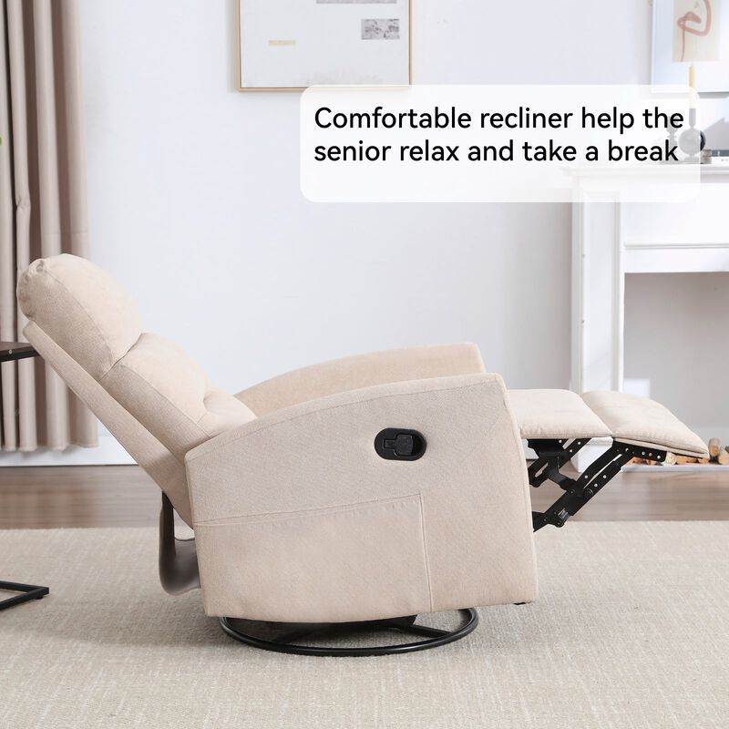 Manual Recliner Chair with Rocker and Swivel in Fabric for Living Room image number 4