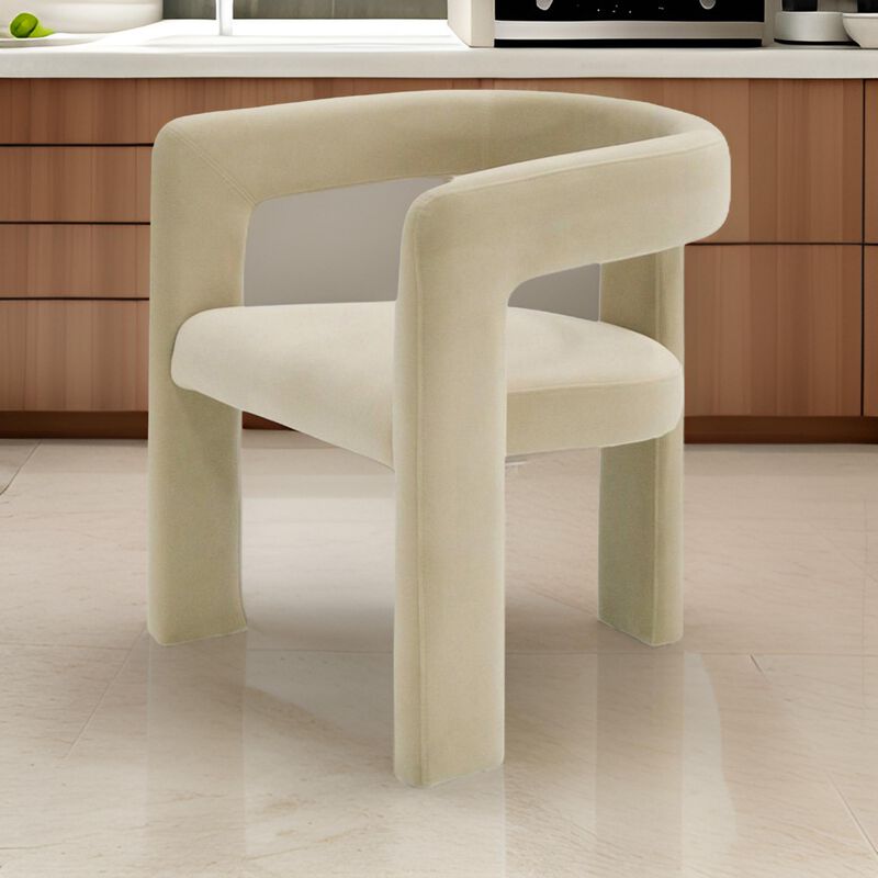 Lavi 26 Inch Dining Chair, Cushioned, Curved Open Back, Beige Upholstery - Benzara image number 5