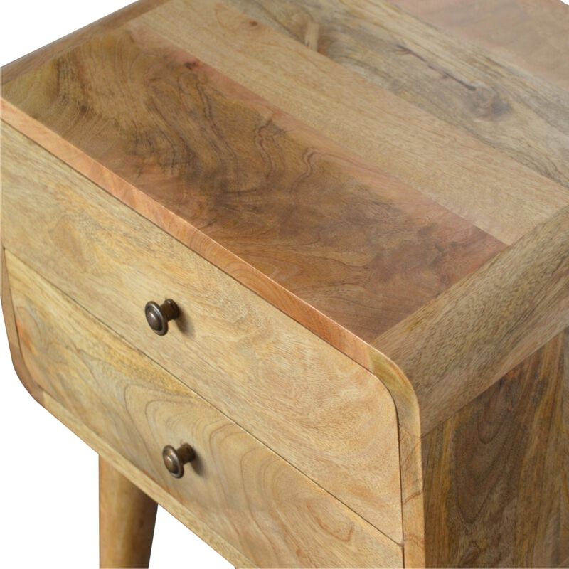 Solid Wood 2 Drawer Curved Oak-ish Nightstand