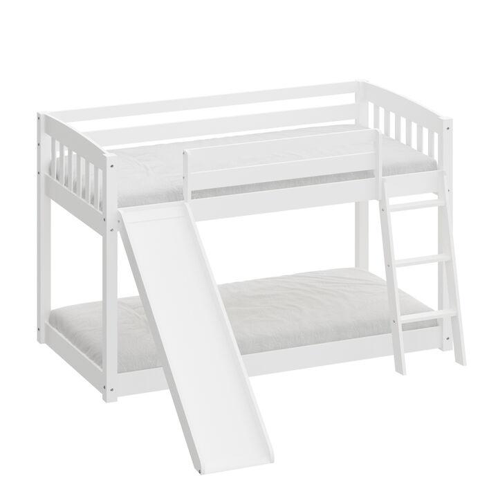 Kids Bunk Bed Twin Over Twin with Slide & Ladder, Heavy Duty Solid Wood Twin Bunk Beds Frame with Safety Guardrails for Toddlers