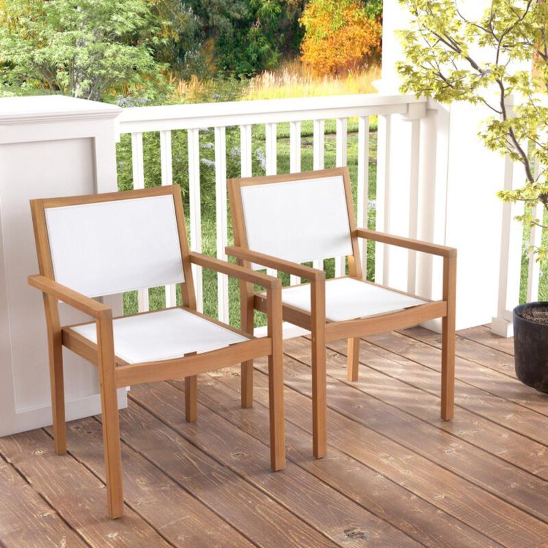 Hivvago Stackable Outdoor Dining Chair Set of 2 with Acacia Wood Frame
